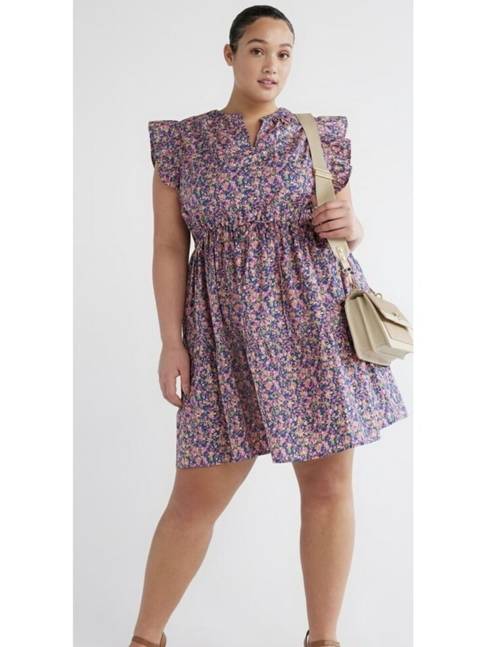Women’s Floral Ruffle Mini Dress XL Boho Summer Casual Fit & Flare V‑Neck